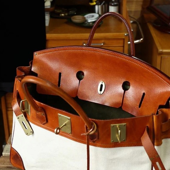 Atorie Canvas Leather Top-Handle Bag med NWT - Picture 2 of 13